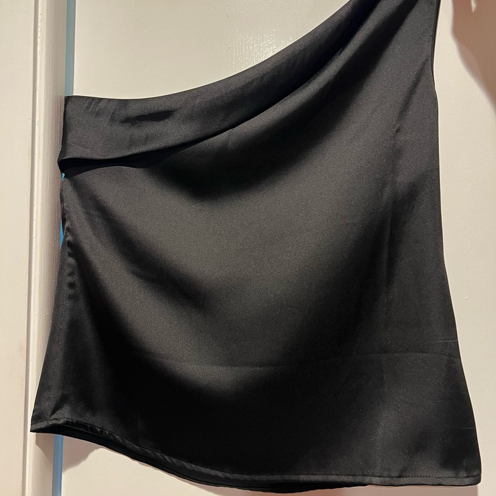 Elegant Black Satin One Shoulder Blouse